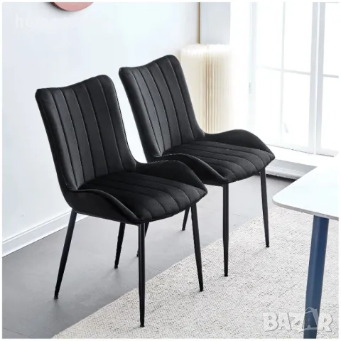 Трапезни столове с кадифена дамаска, к-кт от 2 бр. C-U-DC-B0206BL, снимка 2 - Столове - 49128608