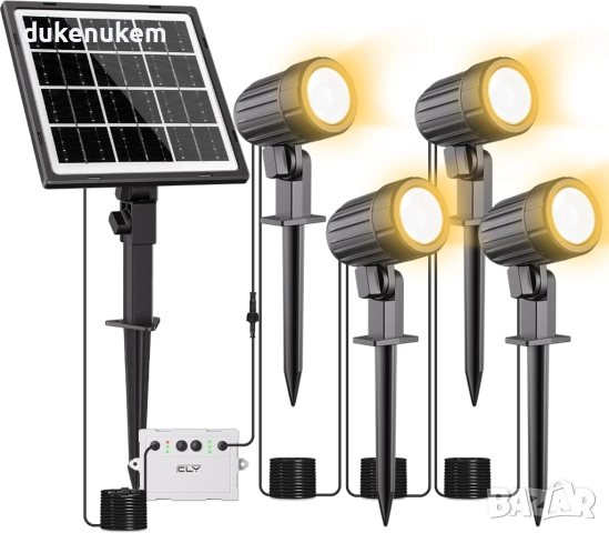Комплект от 4 броя соларни прожектора за градина, топла светлина, 5000 mAh, IP66, 3 режима