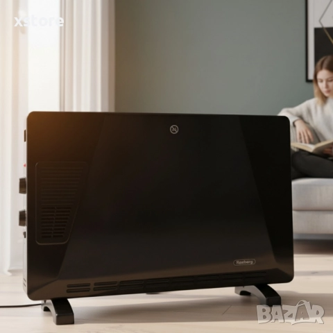 Конвекторен отоплител Rosberg – 2500W, 3 степени, с вентилатор, защита от прегряване (бял или черен)