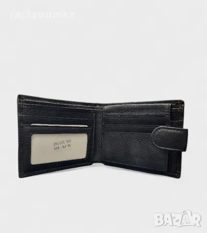 Мъжки кожен портфейл с копче в черен цвят, снимка 3 - Портфейли, портмонета - 48280230