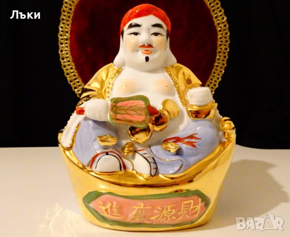 Китайска порцеланова фигура Буда,злато,фън-шуй. , снимка 2 - Статуетки - 38492158