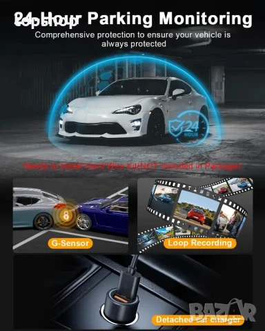 НОВА K20S Pro предна и задна даш камера, 4K с 64GB карта, 4K+1080P WiFi, 2-канална камера с 3" IPS, снимка 4 - Аксесоари и консумативи - 50542333