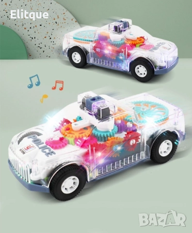 Музикална и светеща, прозрачна, полицейска кола играчка за деца, снимка 5 - Коли, камиони, мотори, писти - 52905562