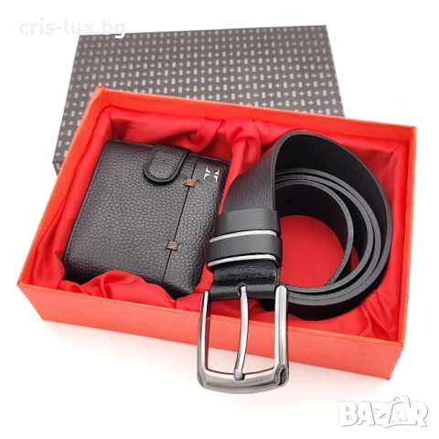 Подарък за юбилей на мъж – колан и портфейл от естествена кожа, снимка 1