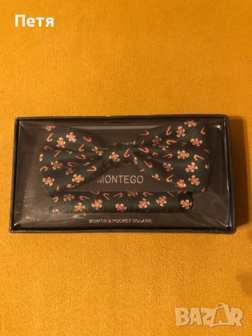 Montego Мъжка Коледна зелена папийонка и кърпичка, снимка 1