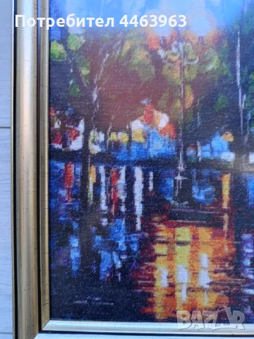 гоблен ,,Нощен дъжд в Париж " 33/27 см, по картината на Л.Афремов, снимка 4 - Гоблени - 51343575