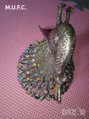 Посребрен Паун Ар Деко 1930-40, снимка 3 - Антикварни и старинни предмети - 52591586