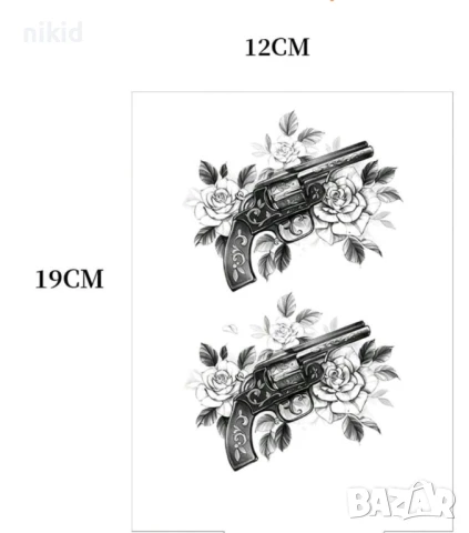 Пистолет с рози Временни татоси tattoo татуйровка временна татуировка татос татус Tattoo, снимка 4 - Други - 33512519
