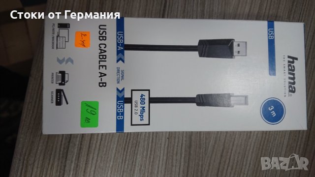 Hama USB кабел USB 2.0 USB-A щепсел, USB-B щепсел 3.00 m Черен 00200603, снимка 1 - USB кабели - 38623930