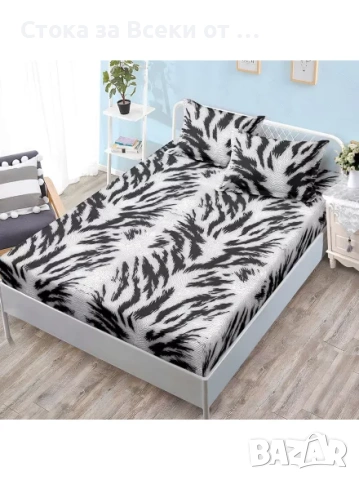 Долен чаршаф с ластик и две калъфки (за матрак от 160x200 до 180x200) , снимка 2 - Спално бельо - 53221609