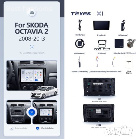 Мултимедия за Skoda Octavia 2 с два панела Android 8,1, снимка 16 - Аксесоари и консумативи - 40837639