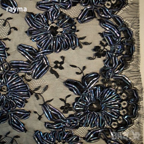 Плат френска дизайнерска 3D дантела черна, снимка 5 - Рокли - 27328385