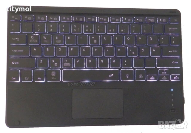 Bluetooth ултра тънка клавиатура с тъчпад, акумулаторна батерия и подсветка, снимка 3 - Клавиатури и мишки - 40732401