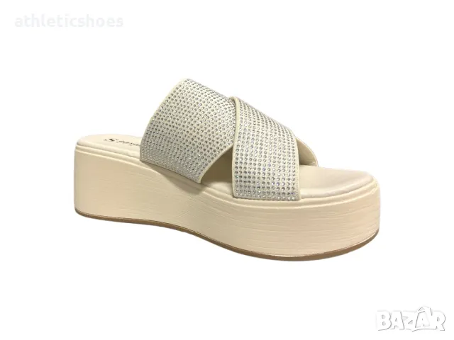 Дамски бежови чехли на платформа, снимка 3 - Чехли - 50427938
