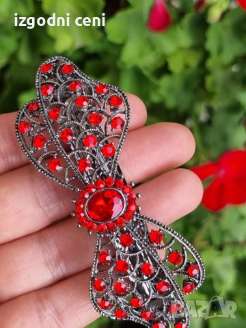 Луксозна метална шнола с червени камъни., снимка 1 - Аксесоари за коса - 38016998
