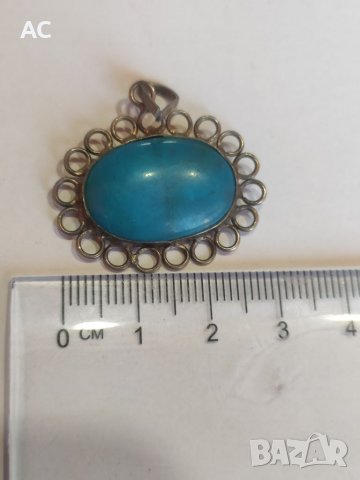 Сребърна висулка със син камък, снимка 2 - Колиета, медальони, синджири - 38523415