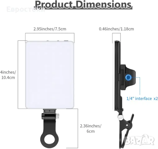 NEEWER NL-60AI LED видео лампа, светлина за селфи с предна и задна щипка за телефон, снимка 4 - Селфи стикове, аксесоари - 47903068