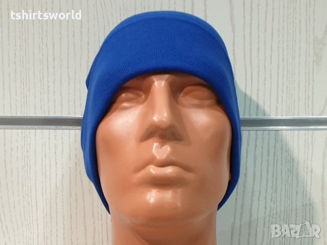 Нова мъжка зимна шапка с подгъв в син цвят, снимка 8 - Шапки - 39325482
