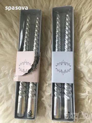 Декоративни свещи златисти или сребристи 2 бр. , снимка 1