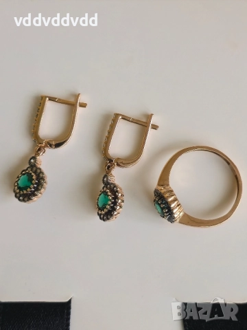 Златен пръстен и златни обеци 14 карата 585, снимка 7 - Колиета, медальони, синджири - 51810036