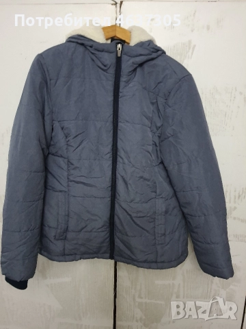 зимно марково синьо ватирано яке с качулка, снимка 3 - Якета - 52592538