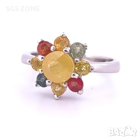 СРЕБЪРЕН ПРЪСТЕН С НАТУРАЛЕН МУЛТИ САПФИР ОТ ТАЙЛАНД, снимка 2 - Пръстени - 52315841