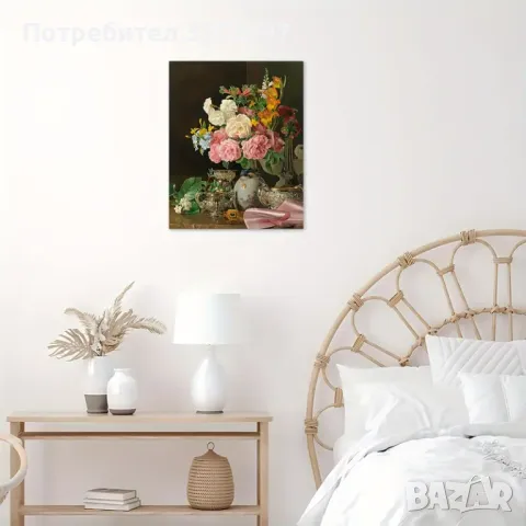 Красива картина Цветна,натюрморт на платно,готова за окачване,30х40 см.,с дървена рамка, снимка 3 - Картини - 48463811