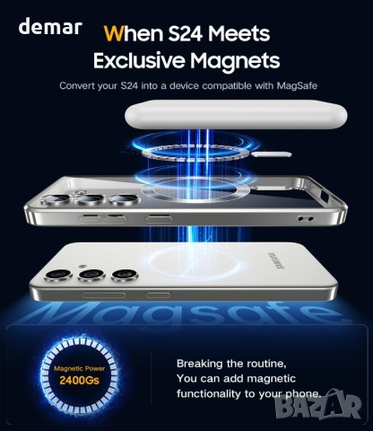 JUESHITUO Магнитен калъф за телефон Samsung S24, капак - сребрист титан, за жени, снимка 5 - Калъфи, кейсове - 44053395