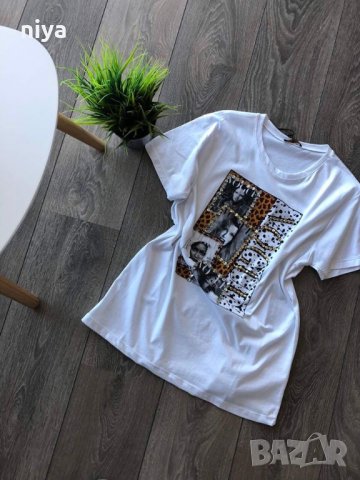 Тениска Vogue със пайети и модни икони във бял цвят 