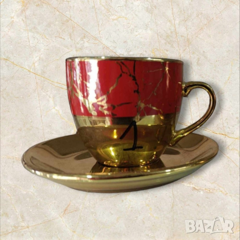 Луксозен комплект за кафе 6 бр. чаши + 6 бр. чинийки, снимка 7 - Чаши - 44880976