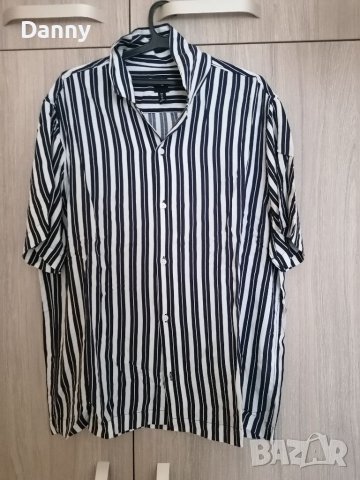Мъжка риза от вискоза на бели и сини черти "H&M", снимка 2 - Ризи - 37300363