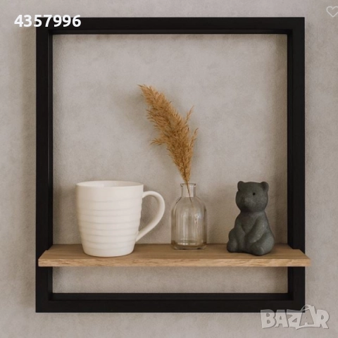 Декоративен рафт с черна рамка, Дърво 
