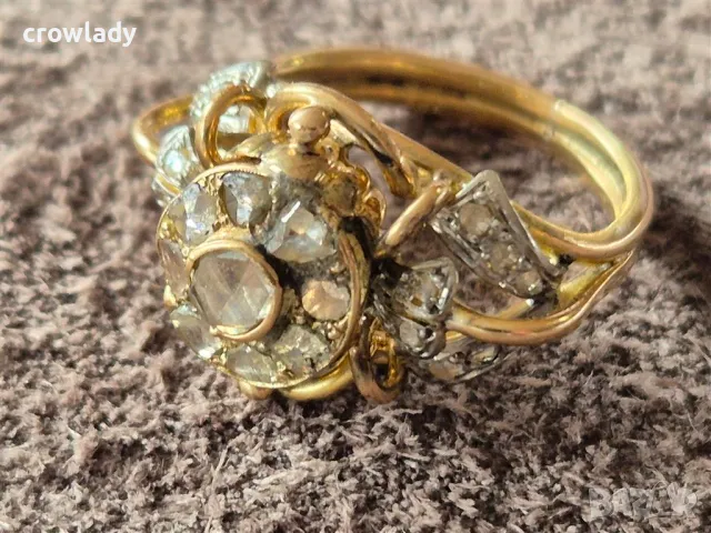 18 карата ЗЛАТЕН с диаманти КРАСИВ ЕЛЕГАНТЕН СТИЛЕН ПРЪСТЕН злато, снимка 5 - Пръстени - 47546941