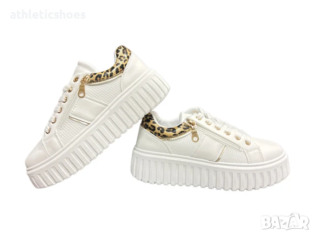 Дамски маратонки на платформа от еко кожа и текстил в бяло