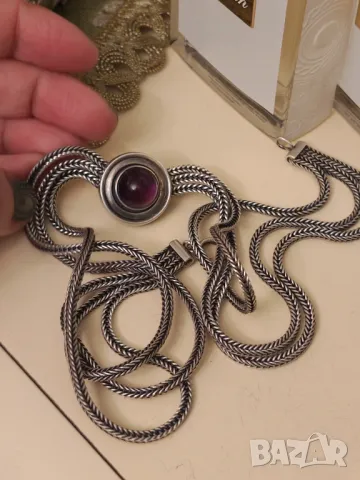 Старо сребърно колие с аметист разпродажба , снимка 2 - Колиета, медальони, синджири - 49468321