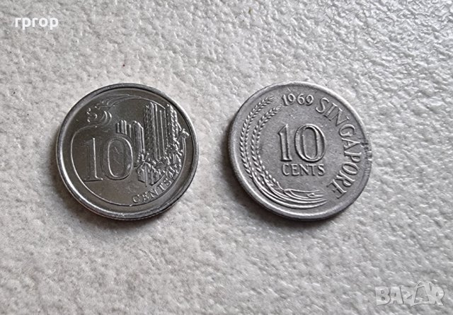 Монети. Сингапур. 10 и 10 цента . 1969 и 2013 година.