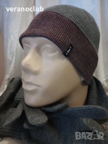 Мъжки плетен комплект Шапка Шал Ръкавици Сив