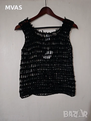 Нов дамски черен мрежест потник S M размер, снимка 2 - Потници - 51068368