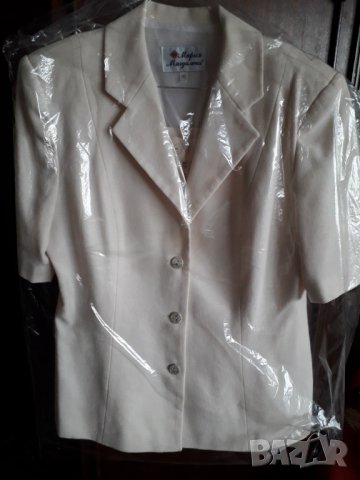 Дамски летен бял костюм къс ръкав от шантунг с подплата, снимка 2 - Костюми - 32874696