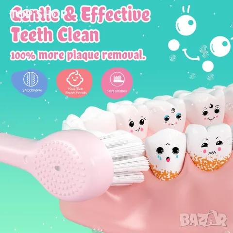 Seago Kids Детска електрическа четка за зъби, акумулаторна, с магнитно зареждане, розова, снимка 6 - Детски - 49340588