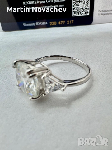 Сребърен пръстен с мойсанит (Диамант) 5 карата, снимка 8 - Пръстени - 53423732