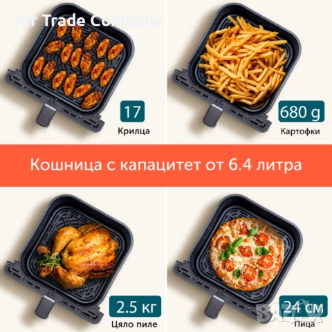 Фритюрник с горещ въздух Cosori Dual Blaze Еър фрайър CAF-P681S, XXXL 6.4L, черен, снимка 8 - Фритюрници - 51680338