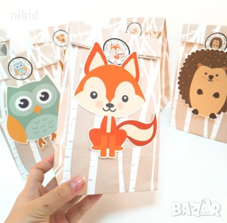 Горски животни хартиени пакети торбички подаръчни опаковки + лепенка, снимка 2 - Други - 28654010