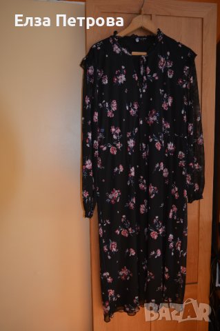 Банкетна черна тюлена рокля с подплата на цветя и рози., снимка 1 - Рокли - 43482286