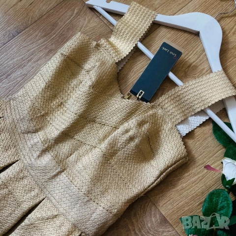 Разпродажба спешно! Нова златна златиста ластична бандажна рокля , снимка 3 - Рокли - 52840938