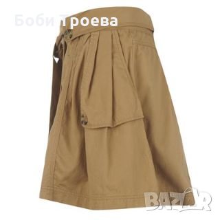 Дамска памучна пола модерна в бежово със странични джобове и големи  копчета отпред , снимка 3 - Поли - 26301787