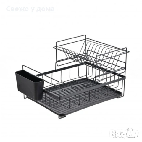 НОВ Сушилник за съдове Rosberg R53000P, 2 нива, поставка за прибори и чинии черен/бежов, снимка 5 - Сушилници - 53465818