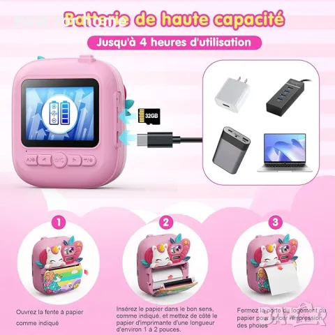 TIATUA Детски фотоапарат за моментално снимане с 32GB карта , снимка 7 - Други - 50222214