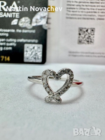 Сребърен пръстен с мойсанит (Диамант), снимка 5 - Пръстени - 53502953