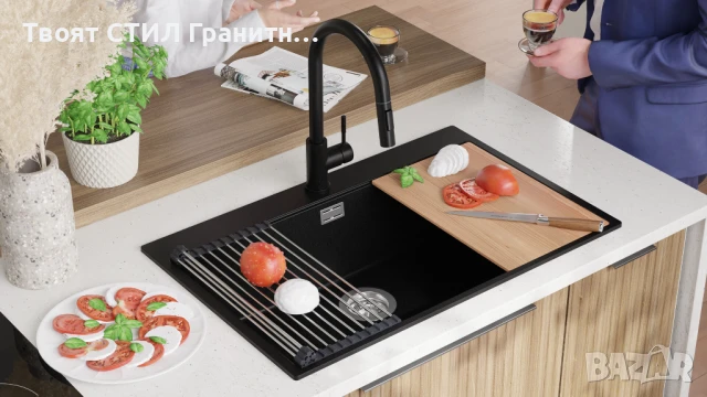 Черна Кухненска Мивка от гранит Осло 80 XXL Top 780 x 500 mm, снимка 3 - Мивки - 50710084